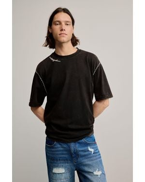Desigual Plain T-Shirt Detail, Cotton - Blue
