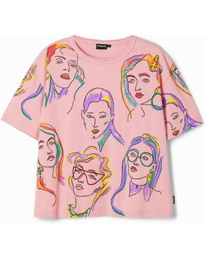 Desigual Arty Faces T-Shirt, Cotton - Pink