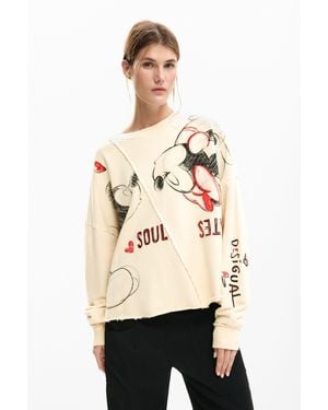 Desigual Sweatshirt Mickey Y Minnie Mouse, Cotton - Natural