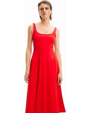 Desigual Vestido Midi Liso Tirantes - Rojo