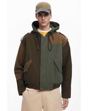 Desigual Hooded Jacket With Patches - Green