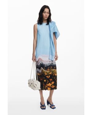 Desigual Pleated Landscape Dress - Blue