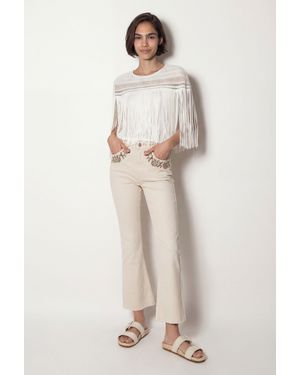 Desigual Vaquero Flare Cropped, Algodon, Blanco