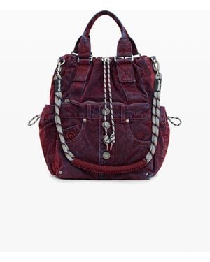Desigual Mittelgroßer Bestickter Rucksack, Damen, Baumwolle, Rot - Lila