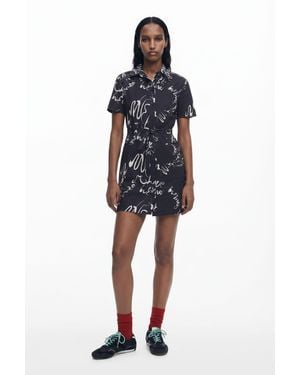 Desigual Printed Short Dress, Cotton - Blue