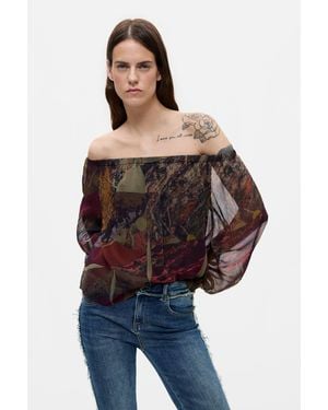 Desigual Printed Long-Sleeve Blouse, Polyester - Green