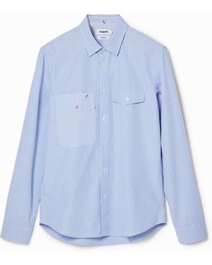 Desigual Striped Pockets Shirt, Cotton - Blue
