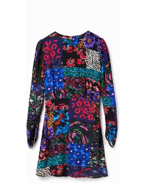 Desigual Short Patchwork Cut-Out Dress, Viscose - Blue