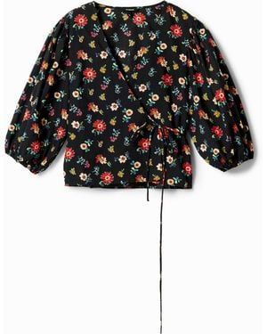 Desigual Floral Wrap Blouse, Cotton - Black