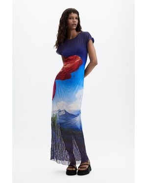 Desigual Printed Short-Sleeve Dress, Polyester - Blue