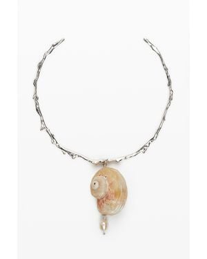 Desigual Rigid-Plated Shell Necklace Zalio - White