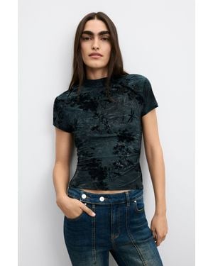 Desigual Flocked Flare Trousers, Polyester - Black