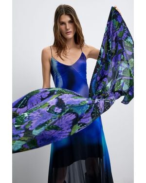 Desigual Foulard Plisado Largo M. C. Lacroix, Poliester, Verde - Azul