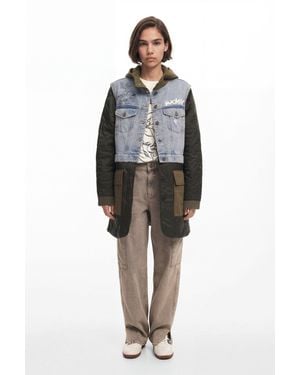 Desigual Hybrid Parka With Mickey Hood, Cotton - Blue
