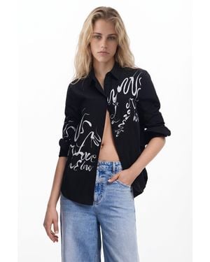 Desigual Ink Letters Shirt, Cotton - Blue