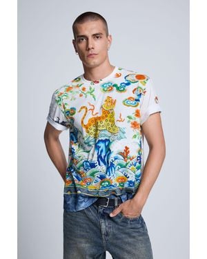 Desigual Printed T-Shirt, Cotton - Grey