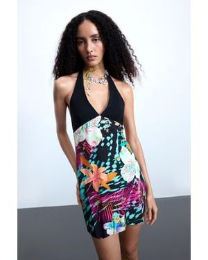 Desigual Short Tropical Dress, Viscose - Blue