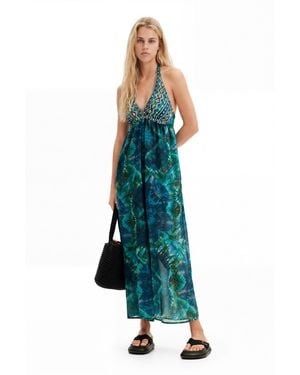 Desigual Long Arty Tie-Dye Dress, Polyester - Blue