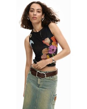 Desigual Tulle Floral T-Shirt, Polyester - Black