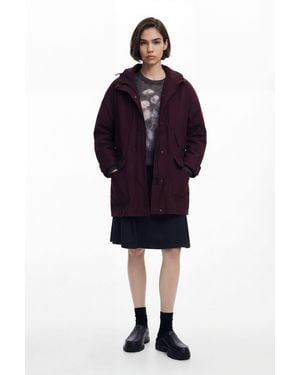 Desigual Floral Patch Hooded Parka - Red