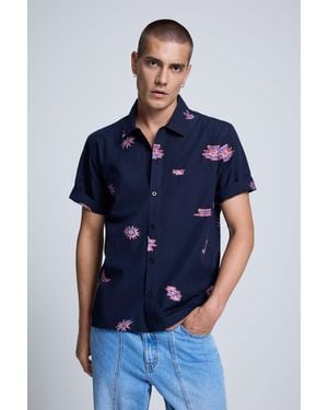 Desigual Camisa Jacquard Estampada, Hombre, Algodon - Azul