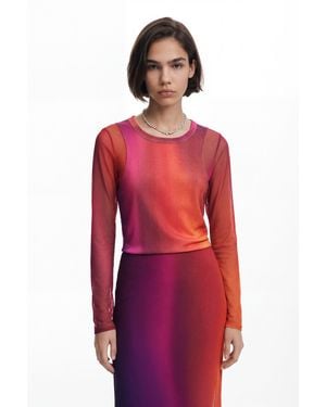 Desigual Combined Long-Sleeve T-Shirt, Polyester - Red