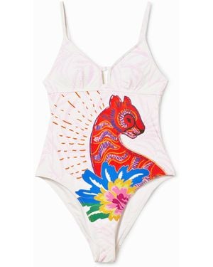 Desigual Strappy Cat Swimsuit - Red
