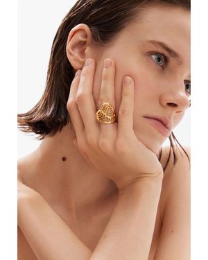 Desigual Zalio-Plated Leaf Heart Ring - Brown