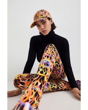 Desigual Legging Slim Animal Print, Verde - Naranja
