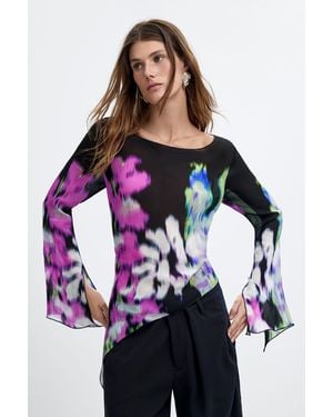 Desigual Asymmetric Printed Blouse M. C. Lacroix, Viscose - Black