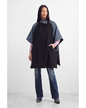 Desigual Poncho Denim Kombiniert, Damen, Blau - Schwarz