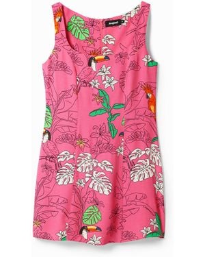 Desigual Tropical Short Dress, Viscose - Pink