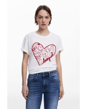 Desigual Heart Lace-Up T-Shirt, Cotton - White