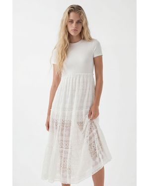 Desigual Combination Tulle Midi Dress - White
