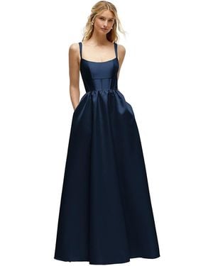 The Dessy Group Scoop Neck Inset Corset Satin Maxi Dress With Pockets - Blue