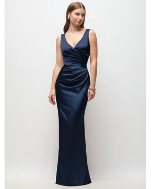 After Six Sleeveless Draped Wrap Bodice Stretch Satin Column Maxi Dress - Blue