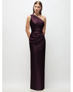 After Six One-Shoulder Draped Bodice Stretch Satin Column Maxi Dress - Blue