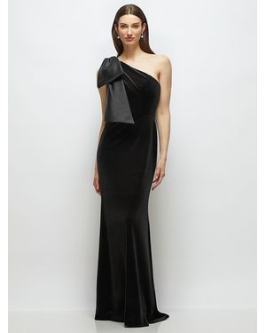 After Six One-Shoulder Velvet Maxi Dress With Large Trailing Satin Bow - Black