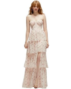 The Dessy Group Bustier-Style Chiffon Tiered Ruffle Maxi Dress With Adjustable Straps - Natural