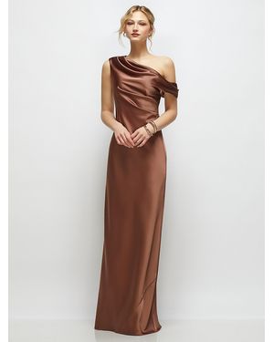 After Six Draped One-Shoulder Bias Stretch Satin Maxi Dress - Brown