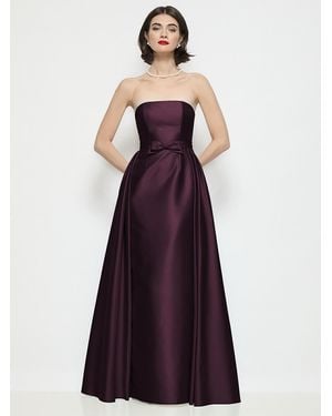 The Dessy Group Strapless Bow-Waist Satin Column Dress With Overskirt - Purple