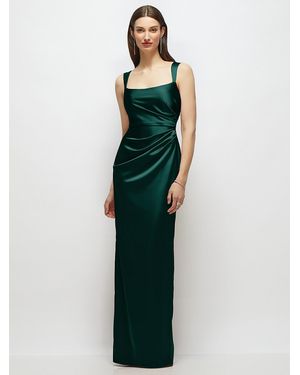 After Six Scoop Neck Draped Column Stretch Satin Maxi Dress - Blue