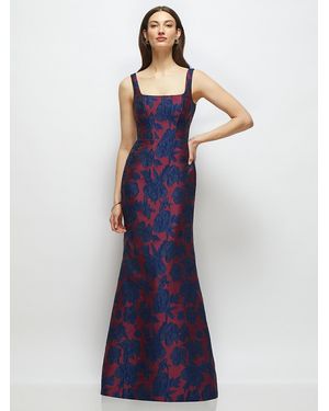 The Dessy Group Heritage Floral Jacquard Square Neck Maxi Dress With Trumpet Skirt - Blue