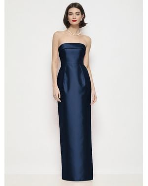 Alfred Sung Strapless Cuff Neck Satin Maxi Dress With Column Skirt - Blue