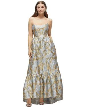 The Dessy Group Strapless Cat-Eye Boned Bodice Brocade High-Low Dress - White