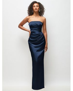 After Six Strapless Draped Bodice Stretch Satin Column Maxi Dress - Blue