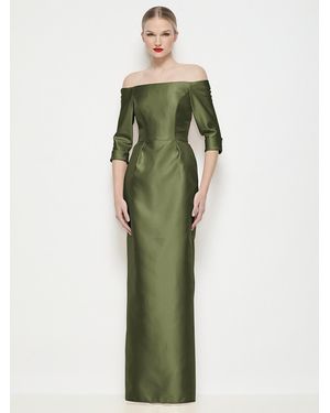 After Six Off-The-Shoulder 3/4 Sleeve Column Satin Maxi Dress - Green