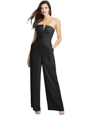 The Dessy Group Strapless Notch Crepe Jumpsuit With Pockets - Black