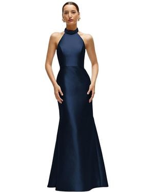 Alfred Sung High-Neck Halter Open-Back Satin Trumpet Dress - Blue