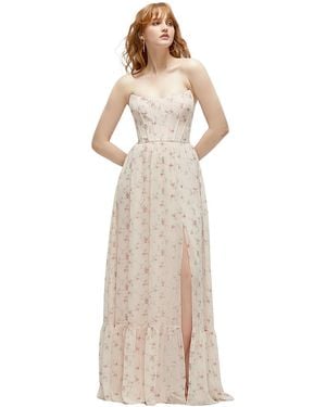The Dessy Group Strapless Cat-Eye Corset Maxi Dress With Ruffle Hem A-Line Skirt - Natural